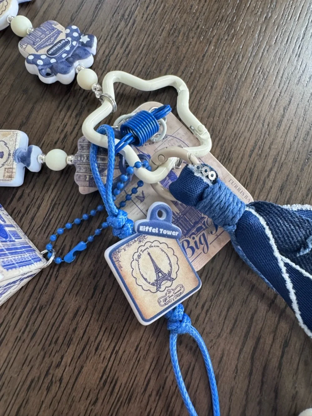 NEW Blue Travel London Paris Charm Keychain Tassel